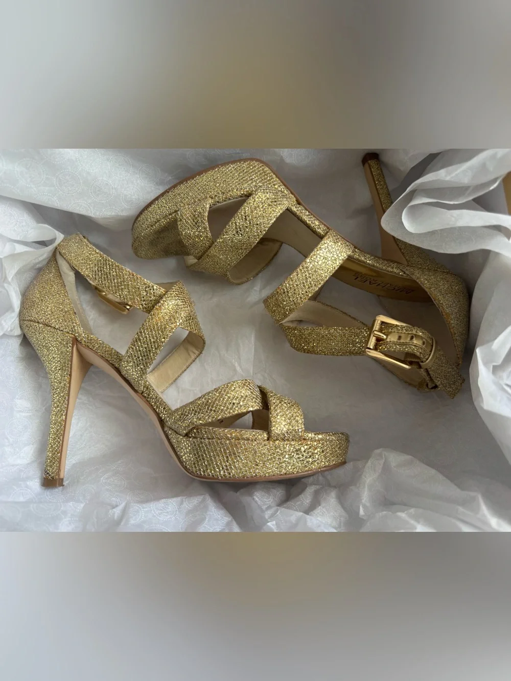 Michael Kors Gold Glitter High Heel Sandals for Women